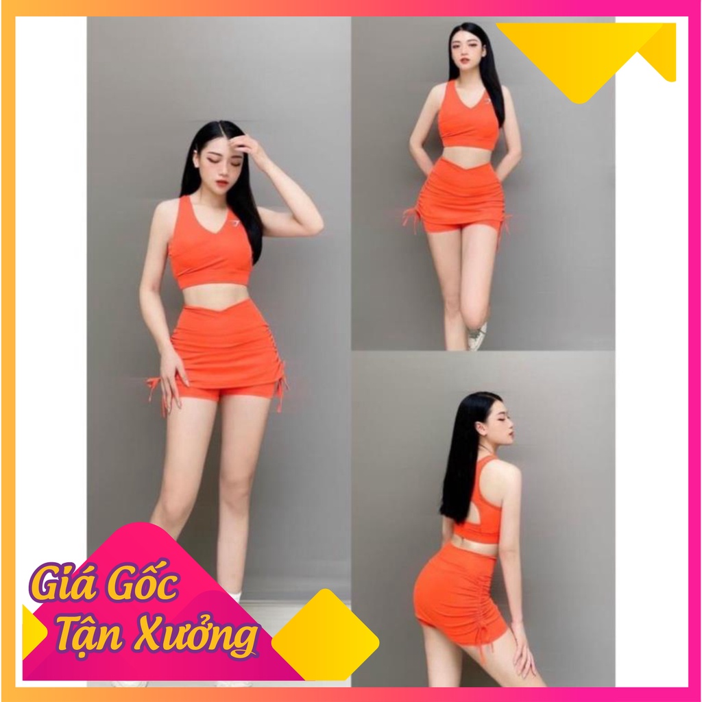 Đồ Tập Gym Nữ Hot Trend Set Váy 2 Lớp Tập Thể Dục Gym Yoga Aerobic Picnic Dã Ngoại Nữ - Háck Dáng Cực Cháy - co giãn tốt