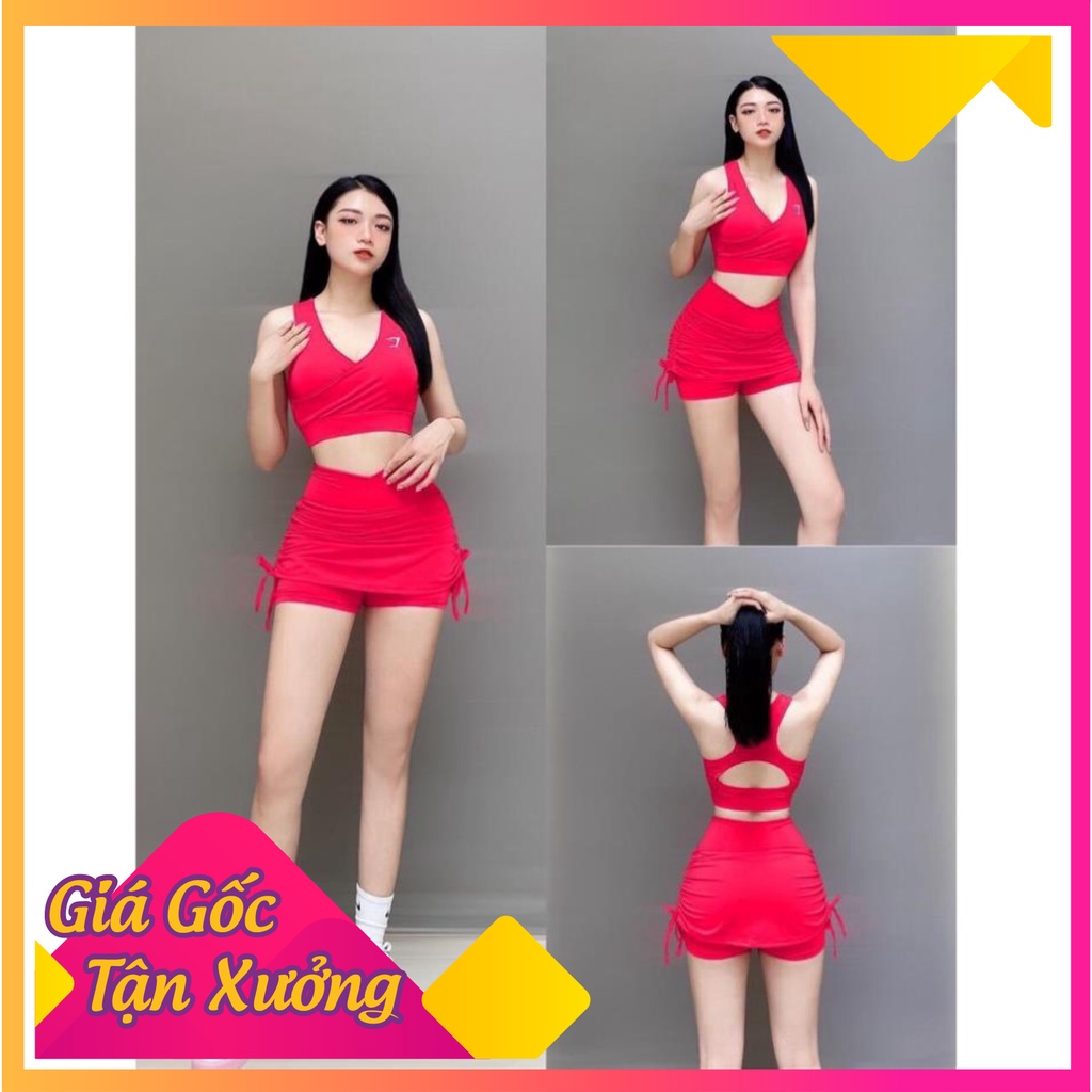 Đồ Tập Gym Nữ Hot Trend Set Váy 2 Lớp Tập Thể Dục Gym Yoga Aerobic Picnic Dã Ngoại Nữ - Háck Dáng Cực Cháy - co giãn tốt