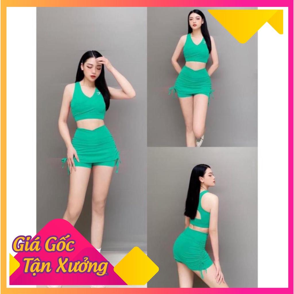 Đồ Tập Gym Nữ Hot Trend Set Váy 2 Lớp Tập Thể Dục Gym Yoga Aerobic Picnic Dã Ngoại Nữ - Háck Dáng Cực Cháy - co giãn tốt