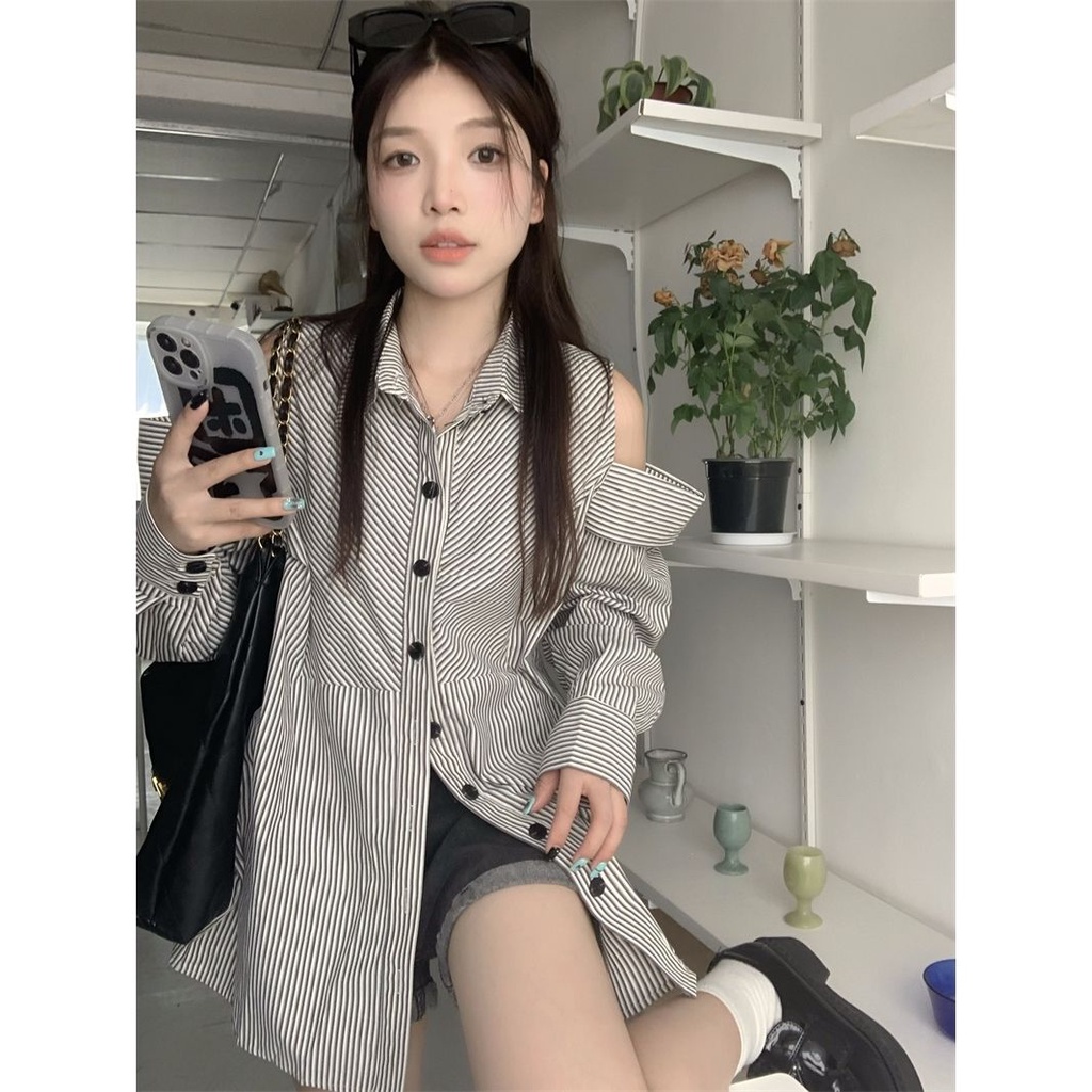 Jiashucheng Áo Kiểu Trễ Vai Dáng Rộng Vừa Phải Thiết Kế Đơn Giản