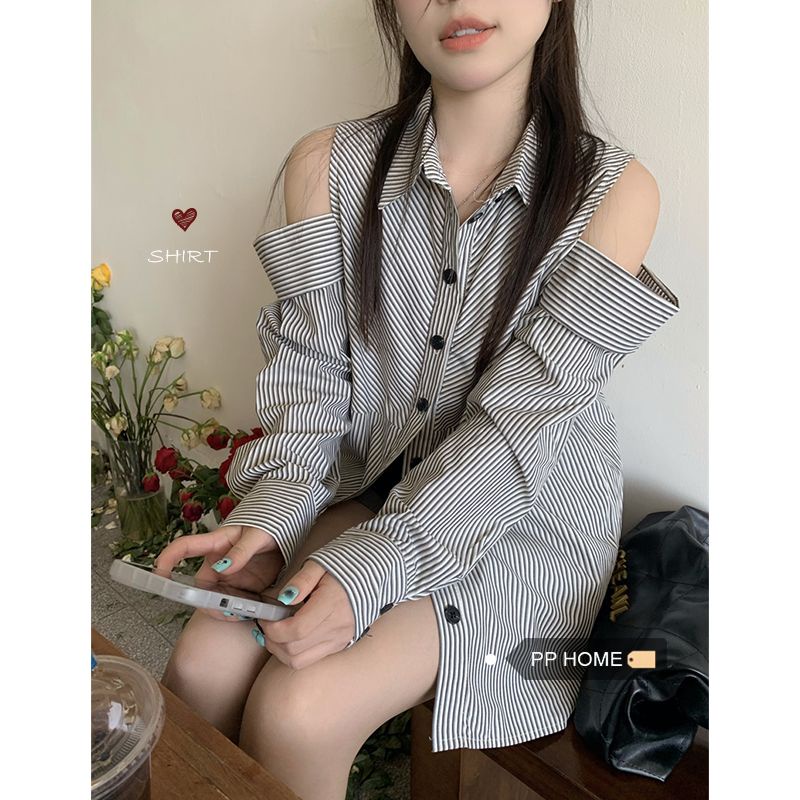 Jiashucheng Áo Kiểu Trễ Vai Dáng Rộng Vừa Phải Thiết Kế Đơn Giản