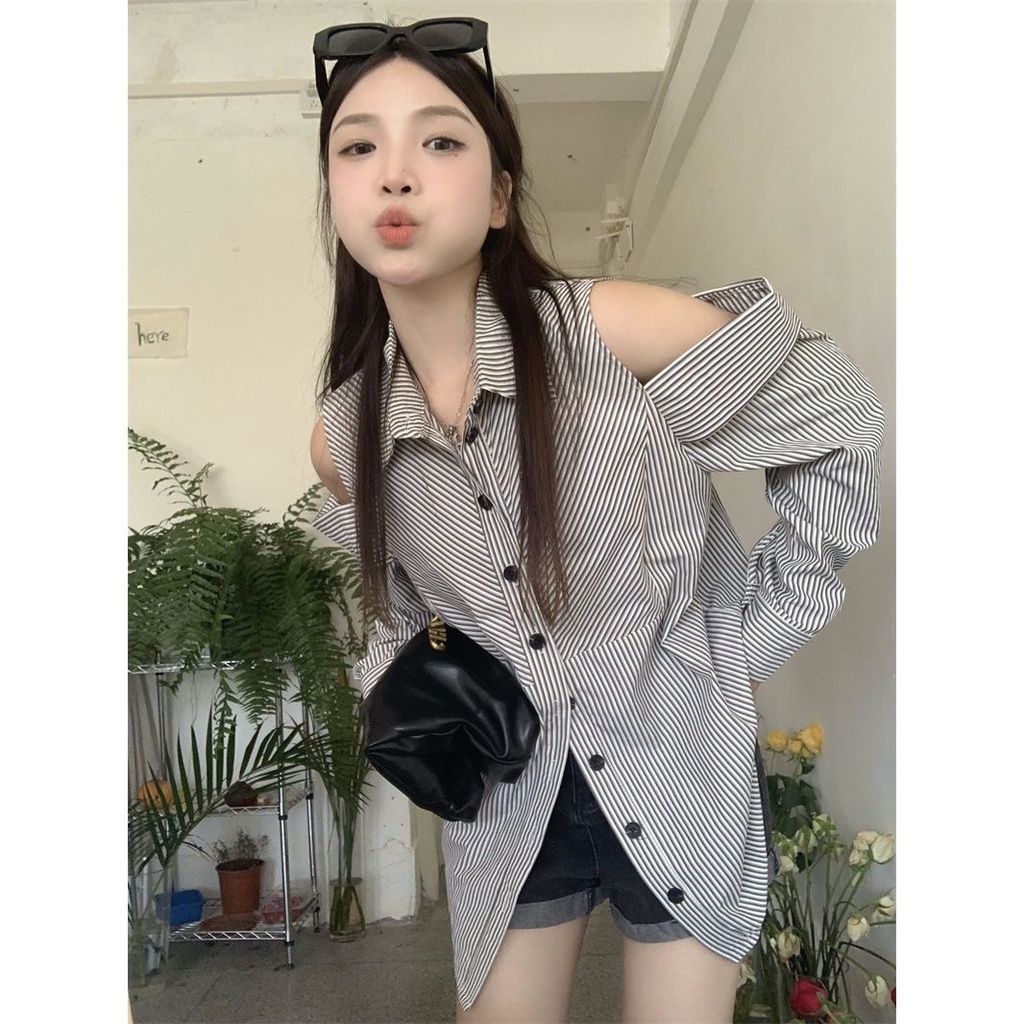 Jiashucheng Áo Kiểu Trễ Vai Dáng Rộng Vừa Phải Thiết Kế Đơn Giản