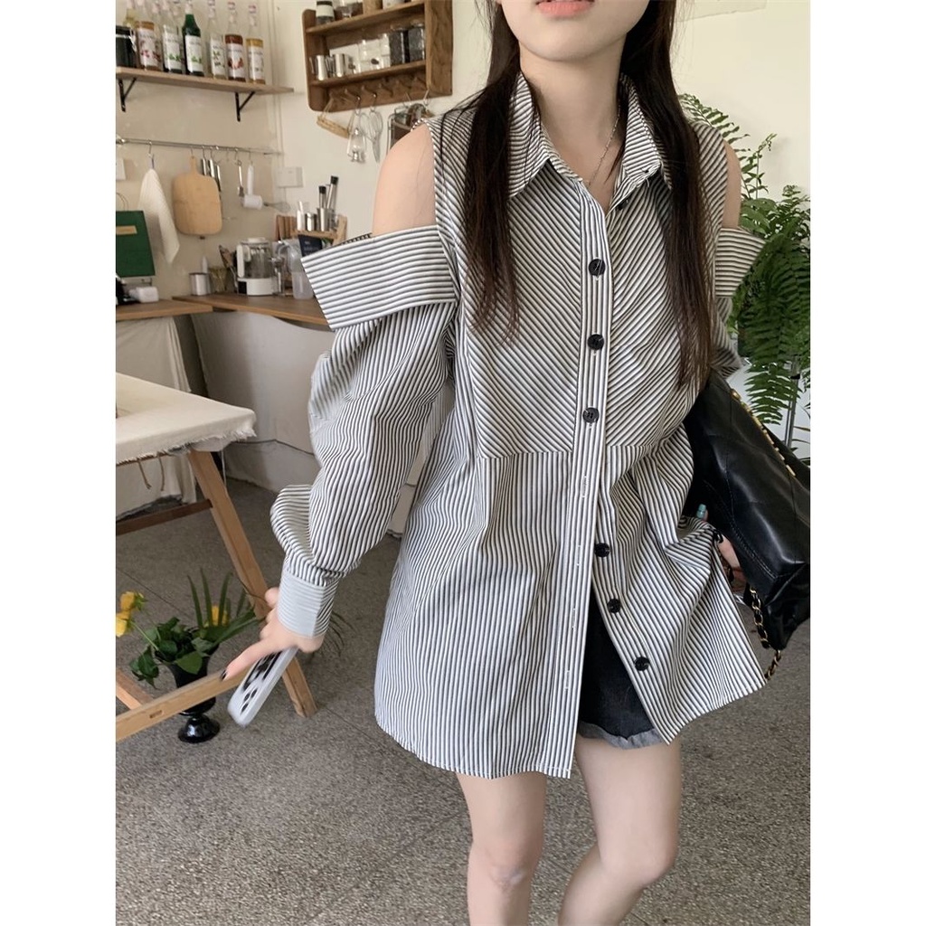 Jiashucheng Áo Kiểu Trễ Vai Dáng Rộng Vừa Phải Thiết Kế Đơn Giản