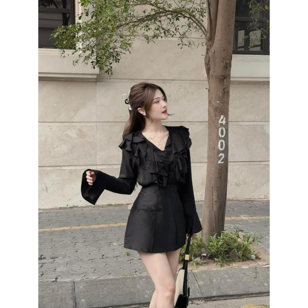 Set Áo Voan Bèo Dài Tay Phối Chân Váy Dễ Thương hàng Thiết Kế Chất Đẹp Cao Cấp