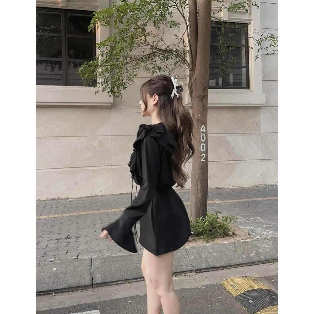 Set Áo Voan Bèo Dài Tay Phối Chân Váy Dễ Thương hàng Thiết Kế Chất Đẹp Cao Cấp