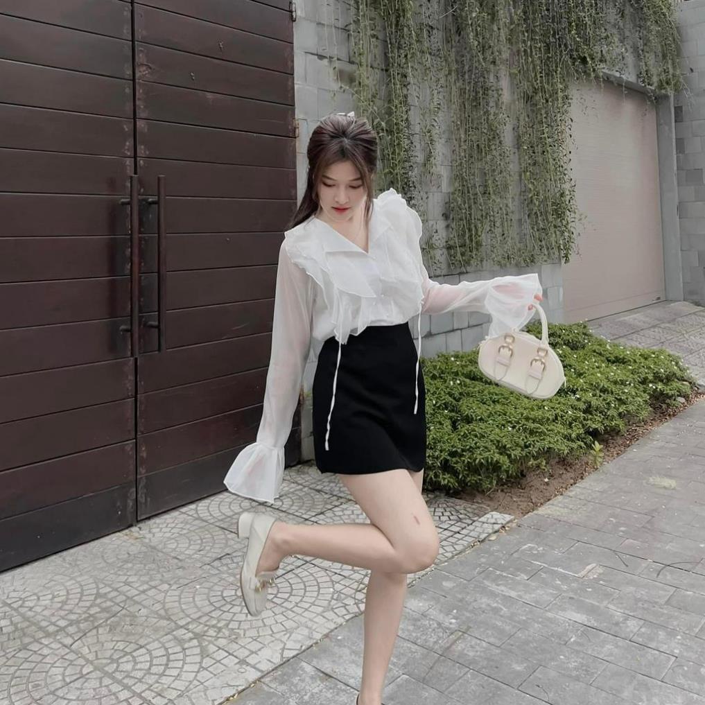 Set Áo Voan Bèo Dài Tay Phối Chân Váy Dễ Thương hàng Thiết Kế Chất Đẹp Cao Cấp