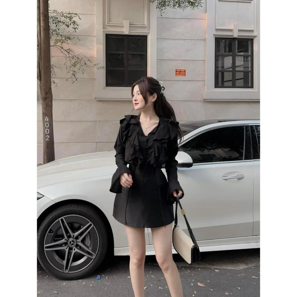 Set Áo Voan Bèo Dài Tay Phối Chân Váy Dễ Thương hàng Thiết Kế Chất Đẹp Cao Cấp