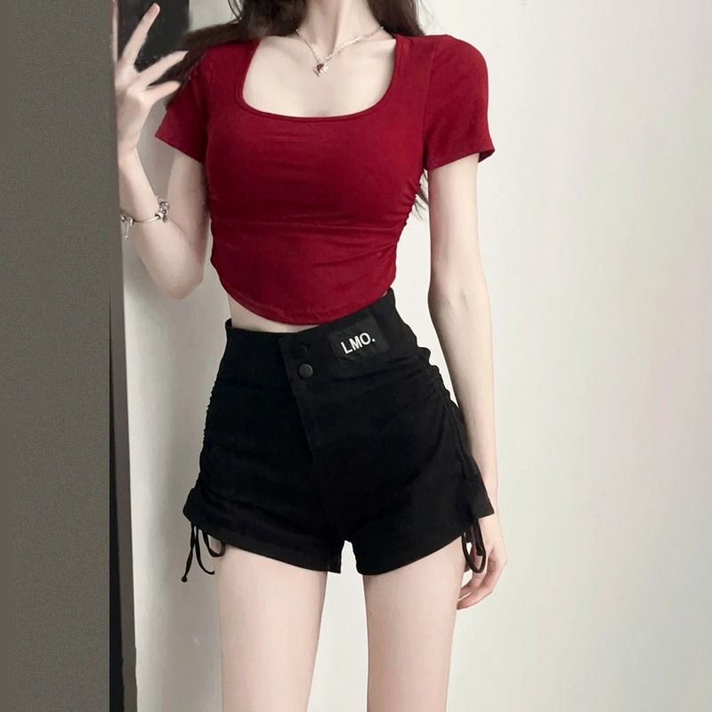 Áo Thun Ngắn Tay Cổ Vuông Dáng Ôm Thời Trang Mùa Hè Dành Cho Nữ