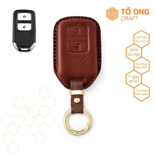 Bao da chìa khóa ô tô honda 2 nút da thật làm thủ công bảo hành 12 tháng, bao khóa smartkey