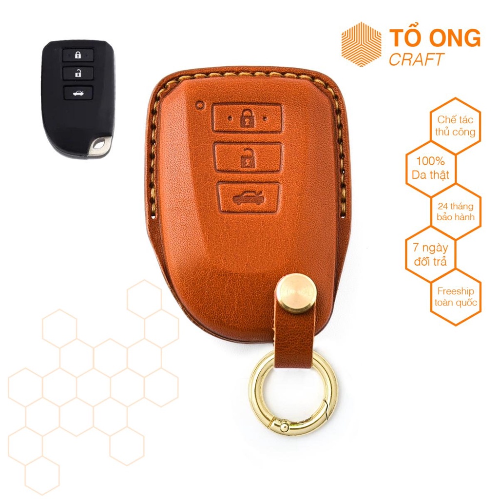 Bao Da Chìa Khóa Ô tô Toyota 3 nút, Da Thật Làm Thủ Công Bảo hành 12 tháng, Bao Khóa Smartkey