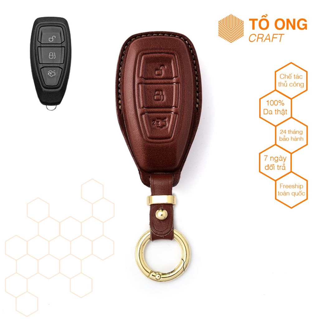 Bao Da Chìa Khóa Ô tô Ford 3 nút Da Thật Làm Thủ Công Bảo hành 12 tháng, Bao Khóa Smartkey