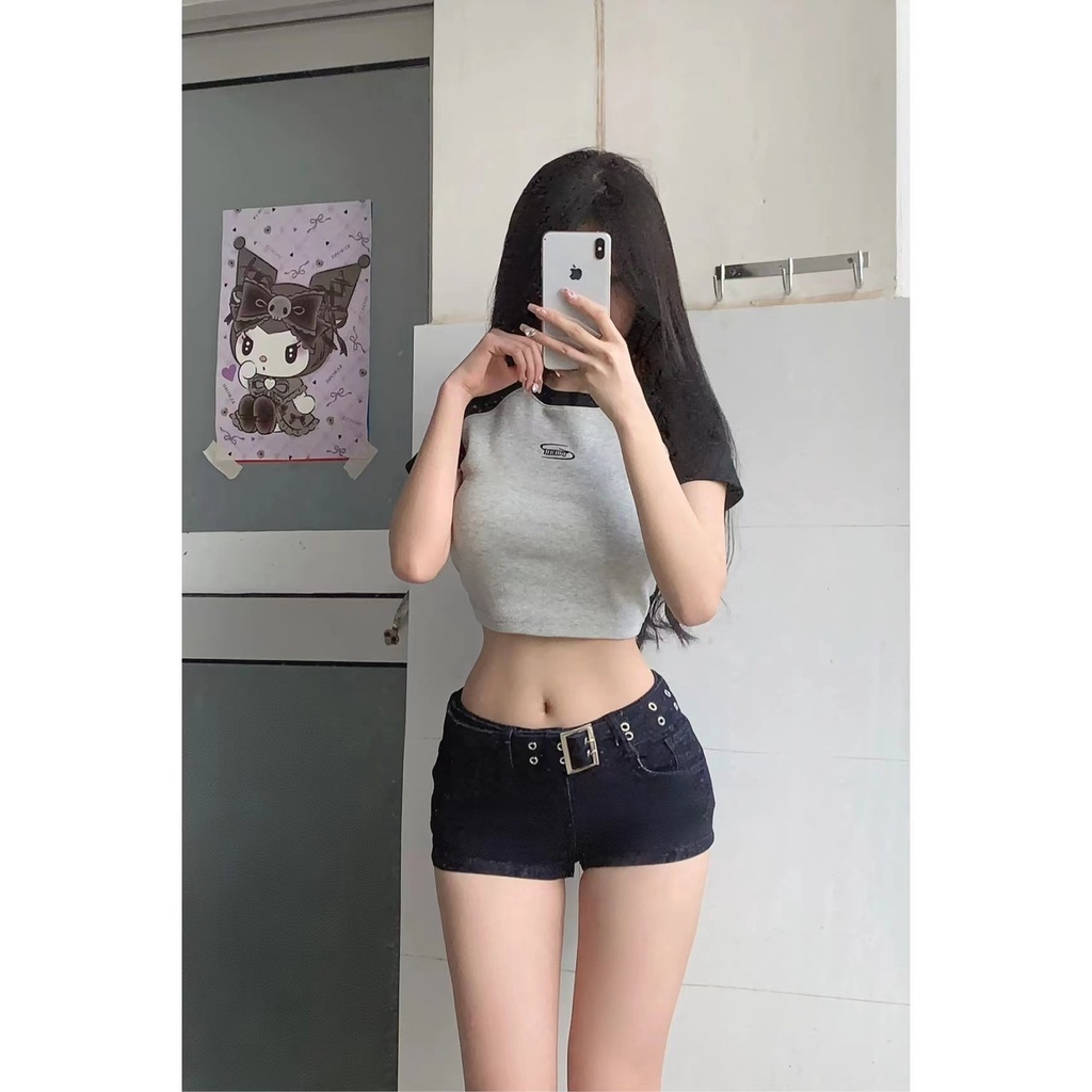 Jiashucheng Quần Short Denim Dáng Chữ a Lưng Thấp Phong Cách Mới Mùa Hè Dễ Phối Đồ Cho Nữ jk Niche Slimmer Look a-Line Hot