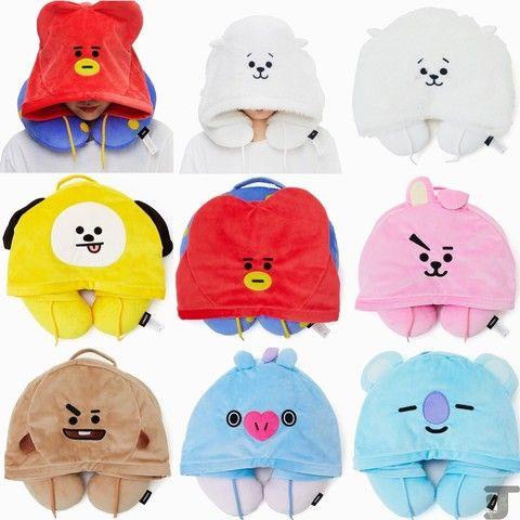 Gối Kê Cổ Chữ U Có Mũ Trùm Đầu Hình BTS Hoạt Hình