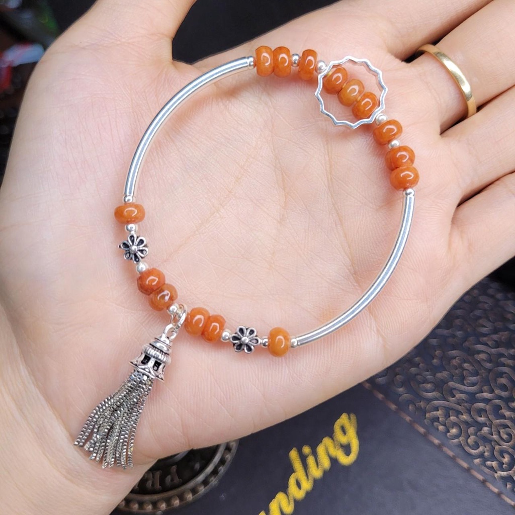 Q14 Lắc Ag Ngọkc Huyếtp mix charm Ag925, cho mệnh Hỏa và Thổ - Phong Thủy TUDO