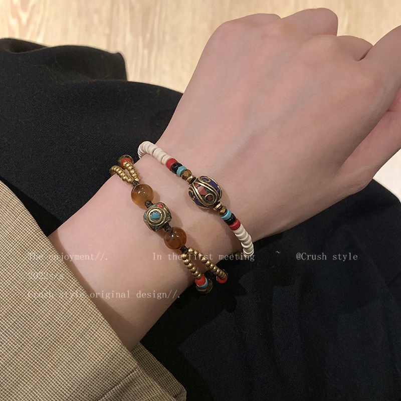 Vòng Tay Chuỗi Hạt Đá Tự Nhiên Phong Cách Trung Hoa Cổ Điển Tây Tạng Mới 8.8