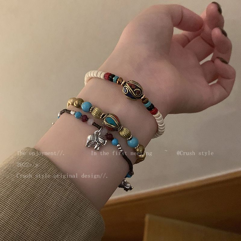 Vòng Tay Chuỗi Hạt Đá Tự Nhiên Phong Cách Trung Hoa Cổ Điển Tây Tạng Mới 8.8