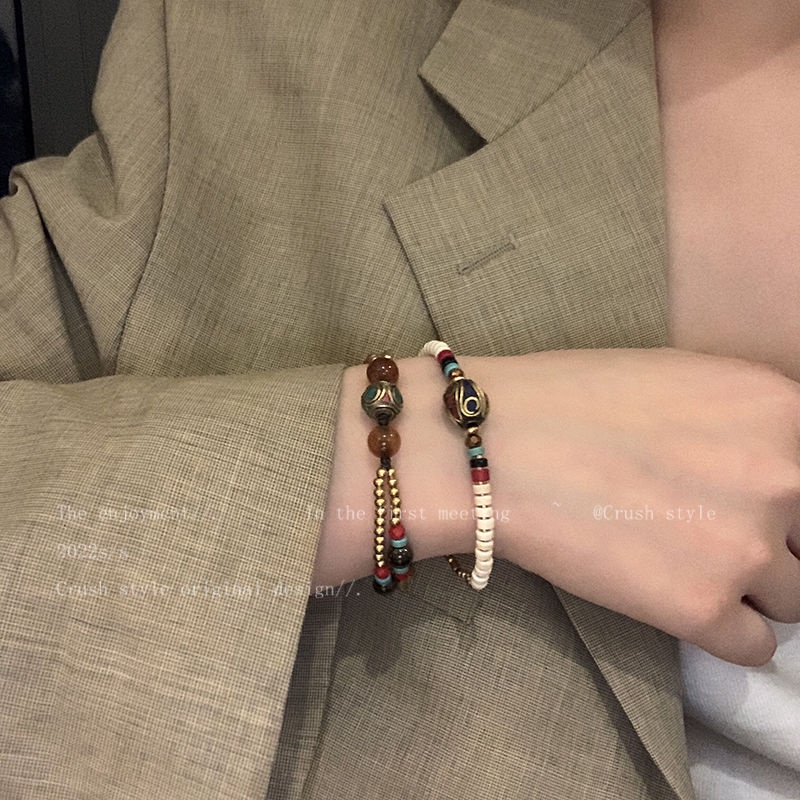 Vòng Tay Chuỗi Hạt Đá Tự Nhiên Phong Cách Trung Hoa Cổ Điển Tây Tạng Mới 8.8