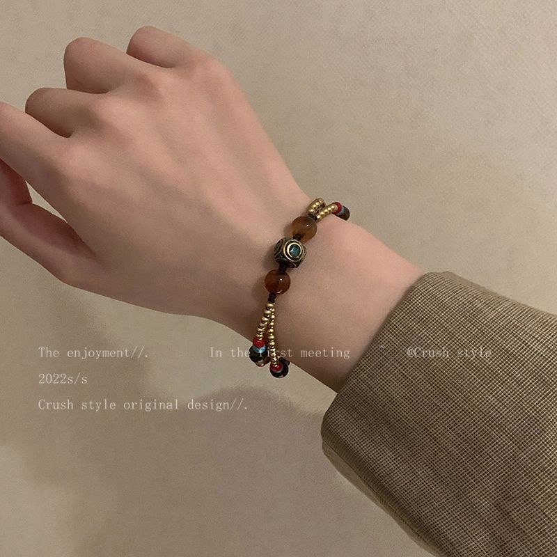 Vòng Tay Chuỗi Hạt Đá Tự Nhiên Phong Cách Trung Hoa Cổ Điển Tây Tạng Mới 8.8