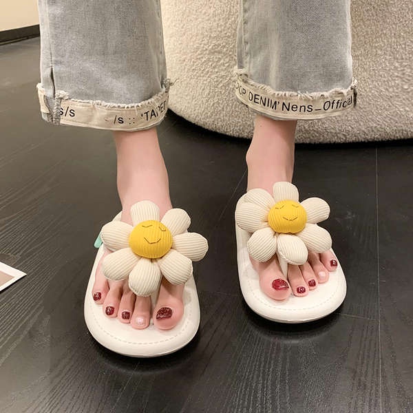 Dép xỏ ngón hướng dương hoa đáy phẳng mùa hè dễ thương