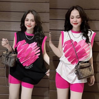 Set bộ đùi xn trái tim quần hồng cho nữ