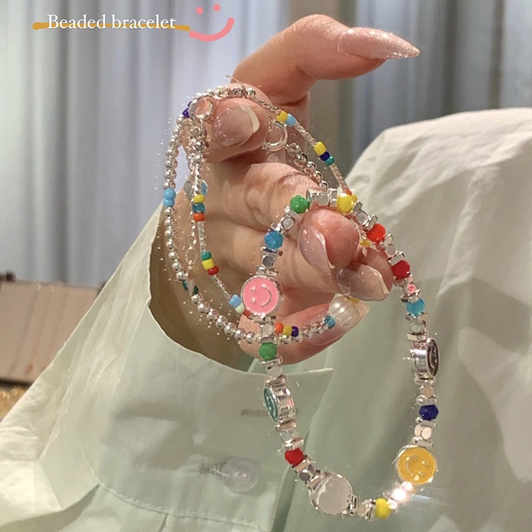 Vòng Tay Chuỗi Hạt Mặt Cười Màu Sắc Xinh Xắn Sang Trọng Cho Nữ