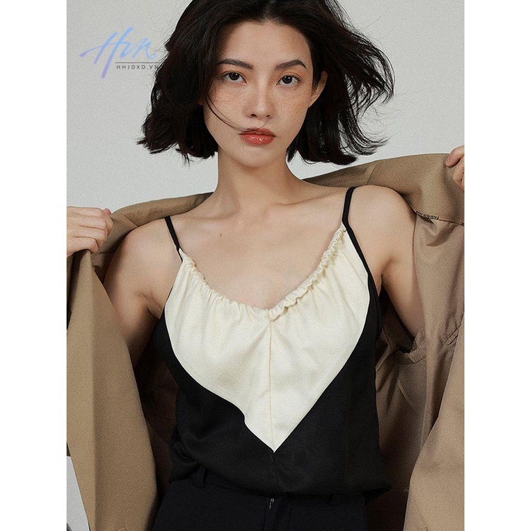 Áo Hai Dây Vải Satin Màu Trắng Đen Thời Trang Quyến Rũ Cho Nữ