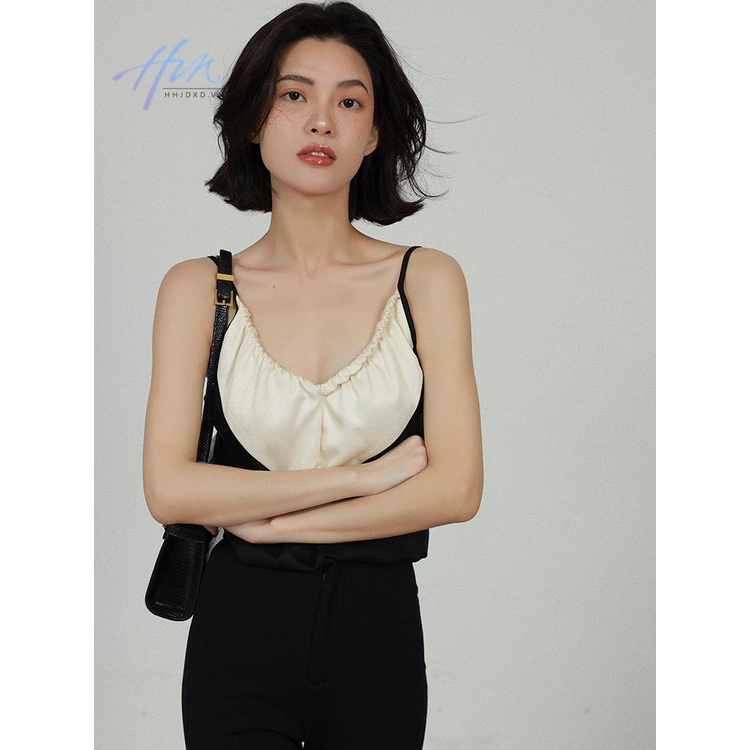 Áo Hai Dây Vải Satin Màu Trắng Đen Thời Trang Quyến Rũ Cho Nữ