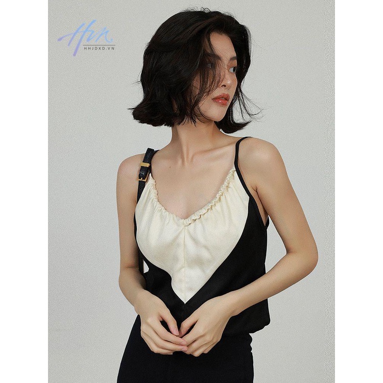 Áo Hai Dây Vải Satin Màu Trắng Đen Thời Trang Quyến Rũ Cho Nữ