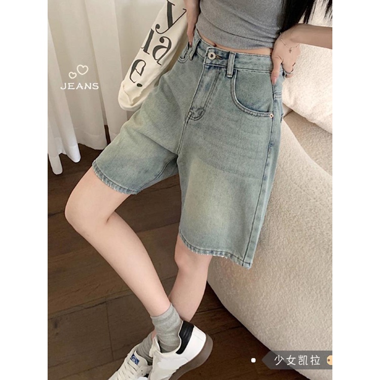 Quần Short Jean Lưng Cao Ống Rộng Phong Cách Retro Mẫu Mới 2023 Thời Trang Mùa Hè Cho Nữ