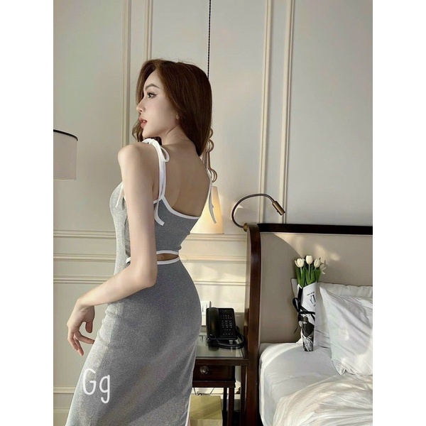 Đầm 2 Dây Viền Xẻ Tà Hở Lưng Chất Tăm Có Mút Ngực Sang Chảnh Thời Trang Nữ Nine Clothing