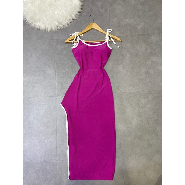 Đầm 2 Dây Viền Xẻ Tà Hở Lưng Chất Tăm Có Mút Ngực Sang Chảnh Thời Trang Nữ Nine Clothing