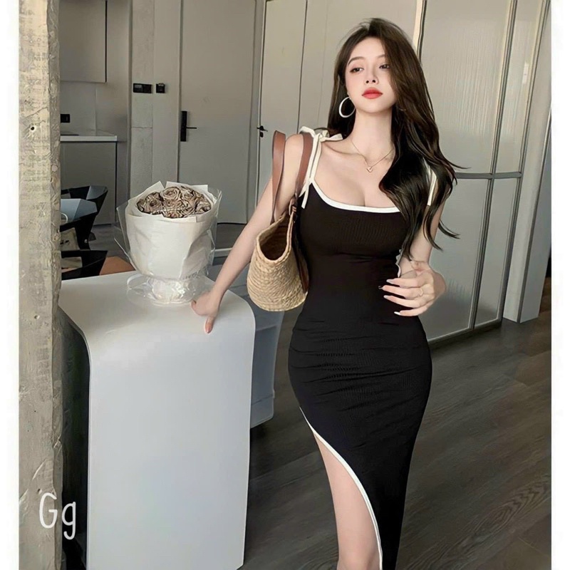 Đầm 2 Dây Viền Xẻ Tà Hở Lưng Chất Tăm Có Mút Ngực Sang Chảnh Thời Trang Nữ Nine Clothing