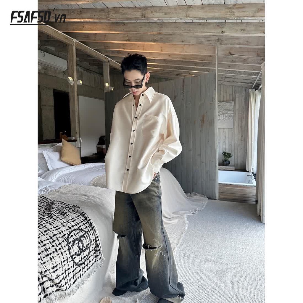 Quần Jean Ống Rộng Rách Màu Đất Phong Cách Retro Mỹ Mẫu Mới 2023