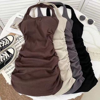 Jiashuchen Thời Trang Mùa Hè Phù Hợp Với Dây Cổ Xếp Ly Slim-fit Ôm Hơn Nhìn Không Tay Áo Dây Váy Ngắn Đế S