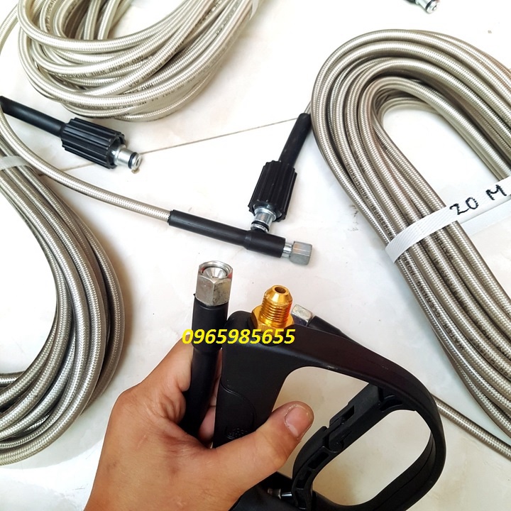 SALE HÈ Dây Rửa Xe 10m,15m.20m Cho Máy Bơm Xịt Rửa Áp Lực Cao - Ren nối SÚNG14mm