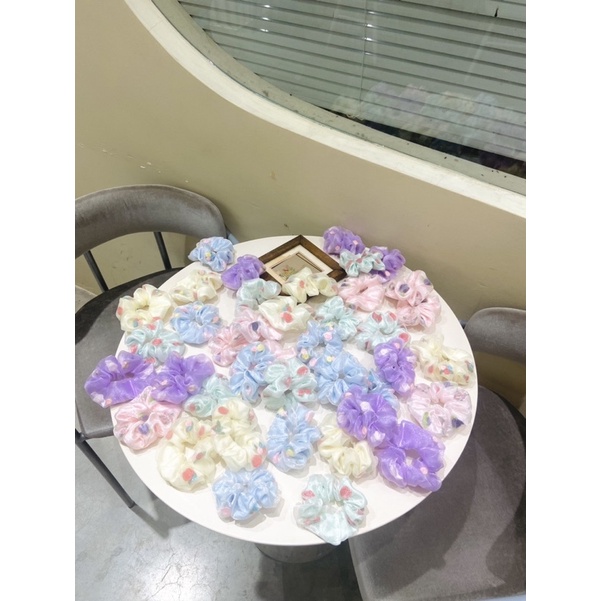 Scrunchies cột tóc voan phối hoa hồng màu pastel kẹo ngọt, phụ kiện tóc BOT DORIS
