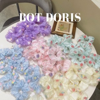 Scrunchies cột tóc voan phối hoa hồng màu pastel kẹo ngọt, phụ kiện tóc BOT DORIS