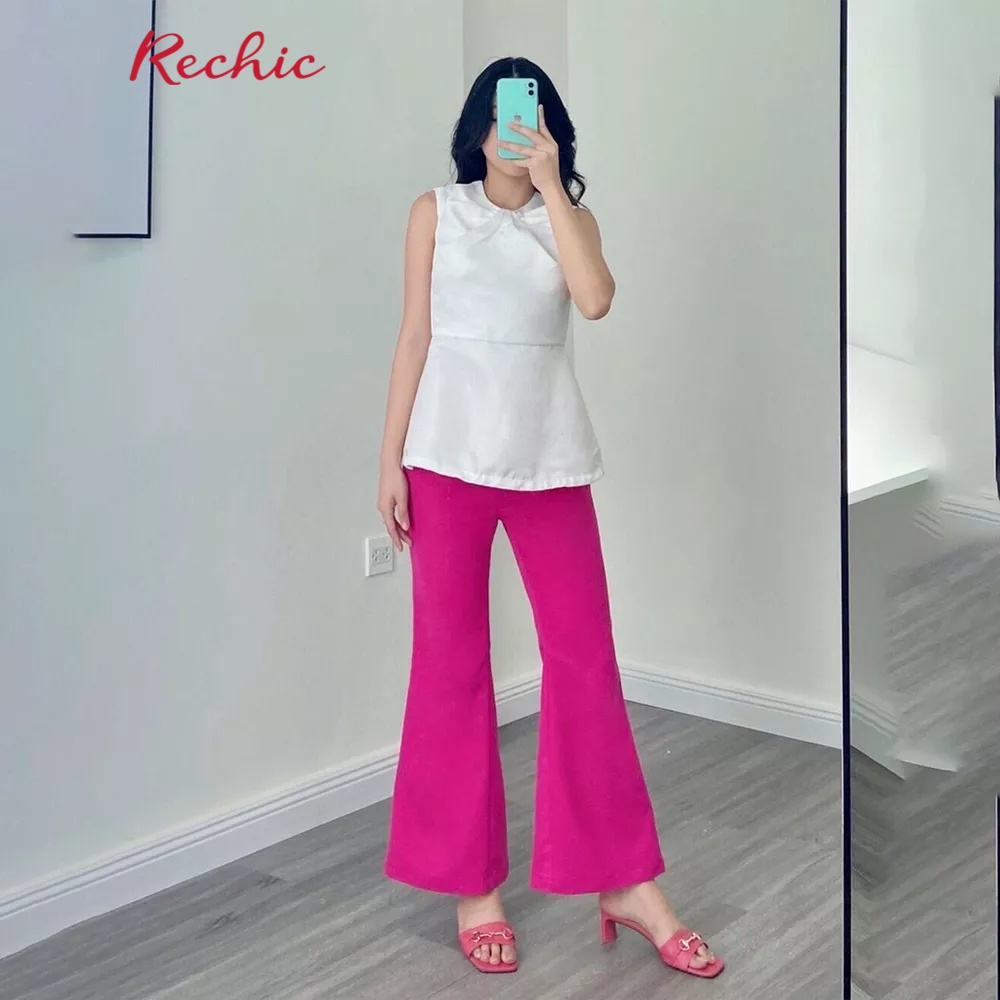 RECHIC Quần Chemise Màu Tím ống loe phối áo cực xinh dạo phố công sở thanh lịch