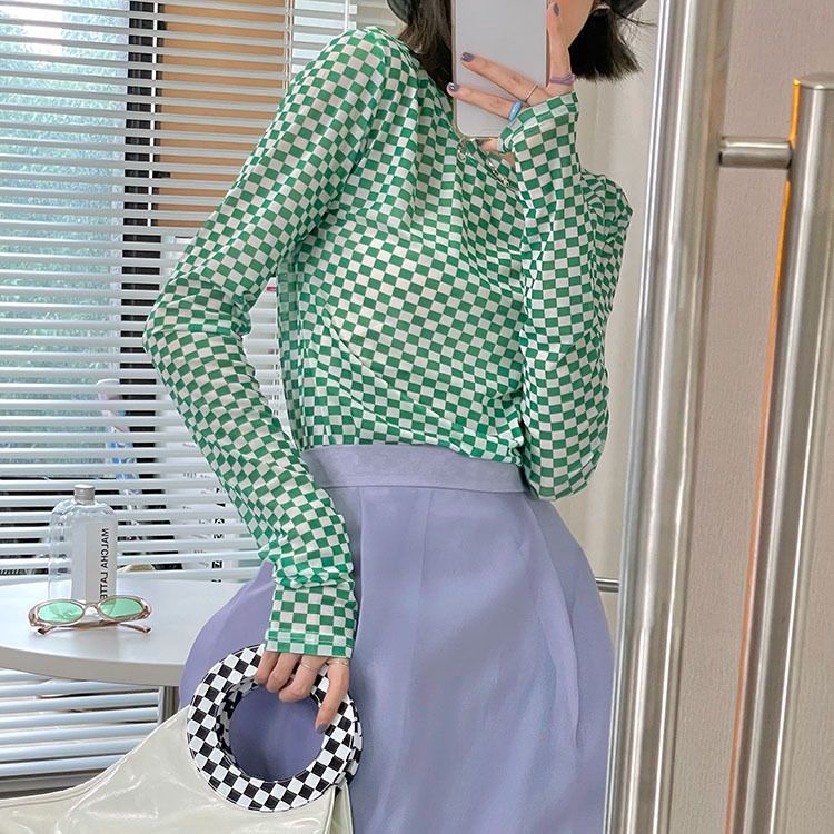 Jiashucheng Áo Thun Tay Dài Vải Lụa Lạnh Mỏng Phối Lưới Kiểu Phương Tây Thời Trang Mùa Hè Cho Nữ