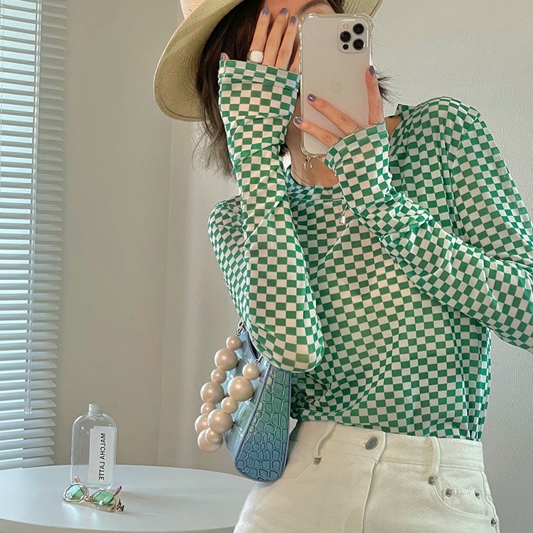 Jiashucheng Áo Thun Tay Dài Vải Lụa Lạnh Mỏng Phối Lưới Kiểu Phương Tây Thời Trang Mùa Hè Cho Nữ