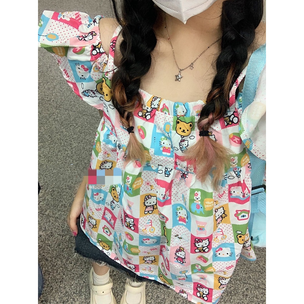 Jiashucheng Áo Kiểu Trễ Vai Tay Ngắn Mềm Mại Phong Cách Nhật Bản Thời Trang Mùa Hè Cho Nữ