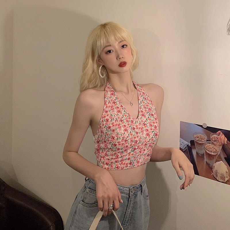 Jiashucheng Áo Hai Dây Họa Tiết Hoa Phong Cách Hàn Quốc Thời Trang Xuân Hè Cho Nữ