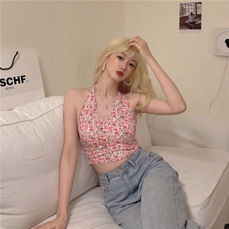 Jiashucheng Áo Hai Dây Họa Tiết Hoa Phong Cách Hàn Quốc Thời Trang Xuân Hè Cho Nữ