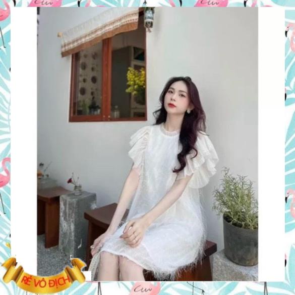 Váy Bầu tua rua cách điệu-tay bồng -dáng xuông-Đầm bầu thời trang - phù hợp mặc tiệc , công sở,đi chơi-freesize 43-68kg