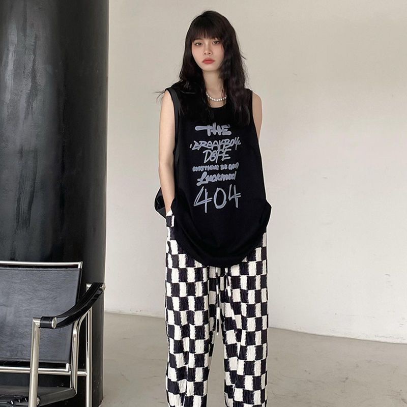 Jiashucheng No Pilling Áo Thun Không Tay Dáng Rộng In Chữ Phong Cách Đường Phố Mỹ