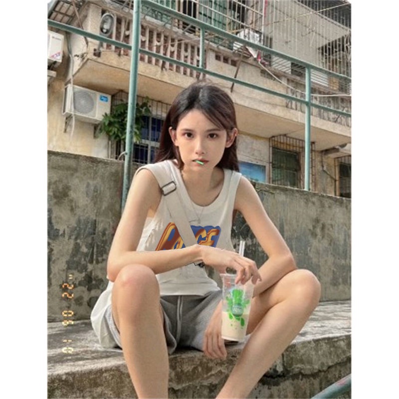 Jiashucheng Áo Thun Thể Thao Sát Nách Bằng Cotton Nguyên Chất Phong Cách Mỹ Cổ Điển Thời Trang Mùa Hè Cho Nữ