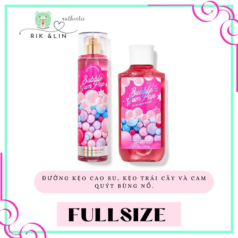 Auth_Full size BUBBLE GUM POP | ORANGE VANILLA TWIST  - XỊt Thơm Toàn Thân Body Mist Bath & Body Works