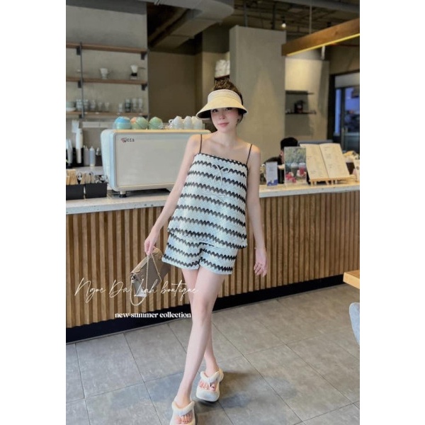 Set Đồ Nữ, Bộ Đồ Nữ Với Áo Ren Lượn Sóng 2 Dây Mix Quần Short Đùi Nổi Bật, Sành Điệu - HA42