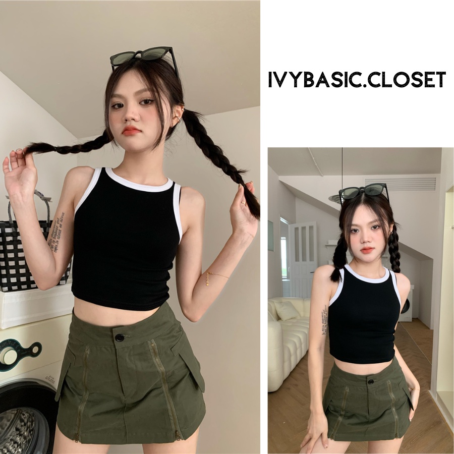 Áo ba lỗ chất liệu BOZIP cao cấp màu TRẮNG/ĐEN/KEM/NÂU, Áo croptop viền màu lạ mắt thiết kế năng động cá tính dễ phối