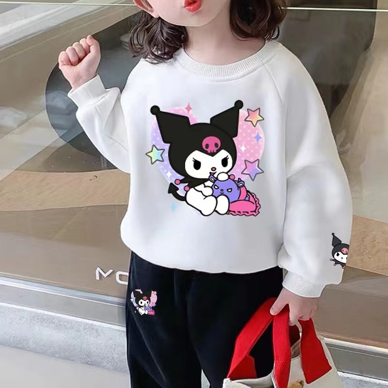 Áo Hoodie Cotton Nguyên Chất Tay Dài In Họa Tiết Hoạt Hình Kuromi Thời Trang Xuân Thu Cho Bé Gái